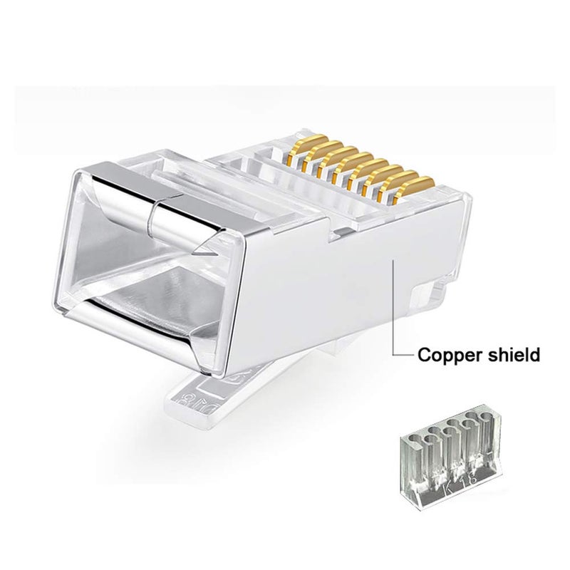 VIVOCH 50 Pcs Cat6 RJ45 Connectors, C6 RJ45 Plugs, Cat6 2-Piece Metal Shielded RJ45 Ends FTP 8P8C Modular Network Plug Connector - Image 3
